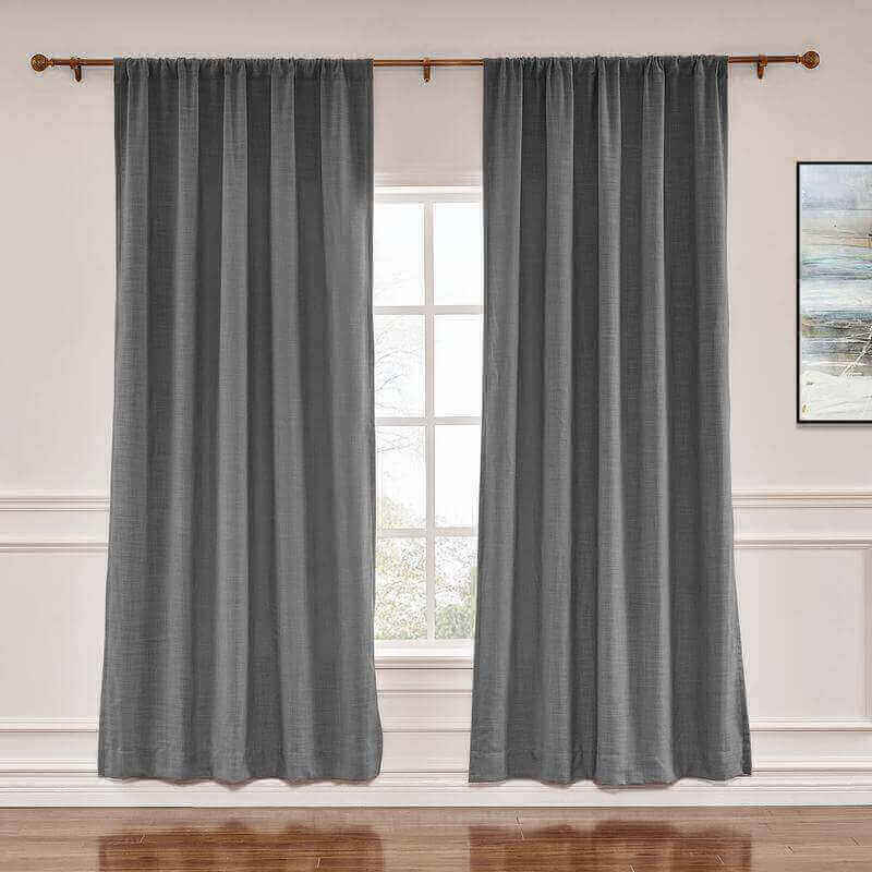 CUSTOM Liz Carbon Grey Polyester Linen Window Curtain Drapery with Lined