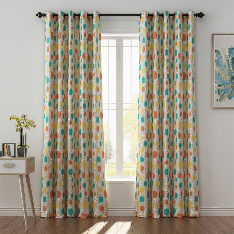 Abstract Print Polyester Linen Curtain Drapery OLIVER