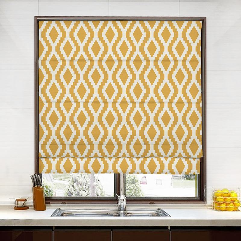 JULIAN Geometric Print Polyester Linen Room Darkening Roman Shade