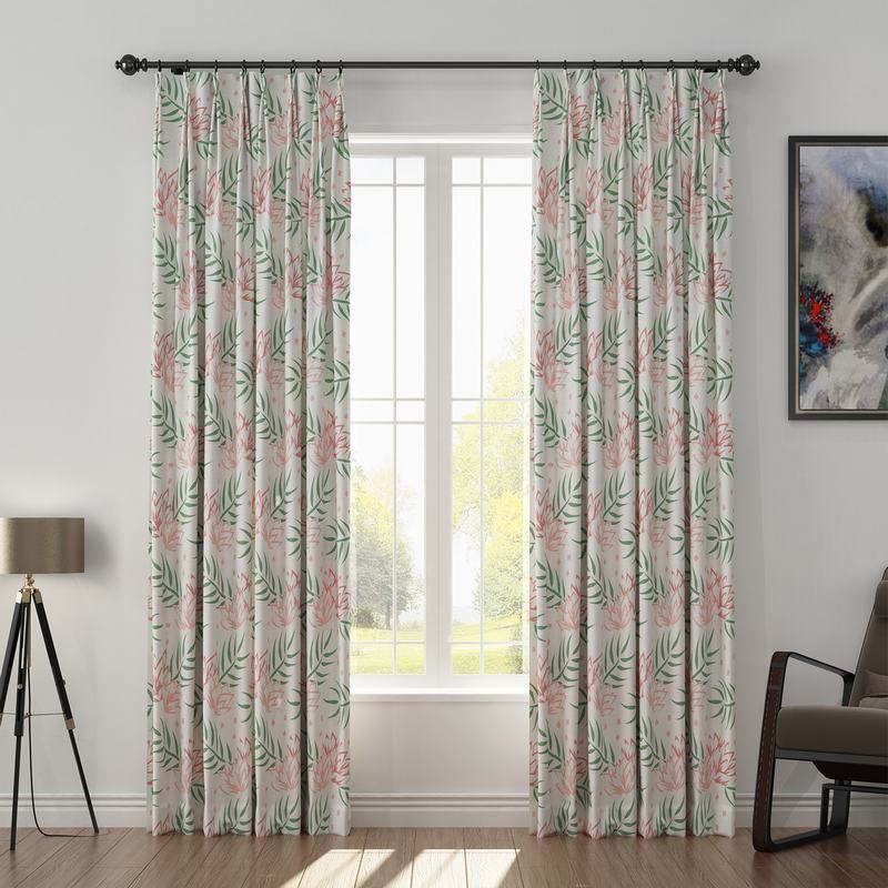 Nature Print Polyester Linen Curtain Drapery with Privacy Blackout Thermal Lining CHENEY