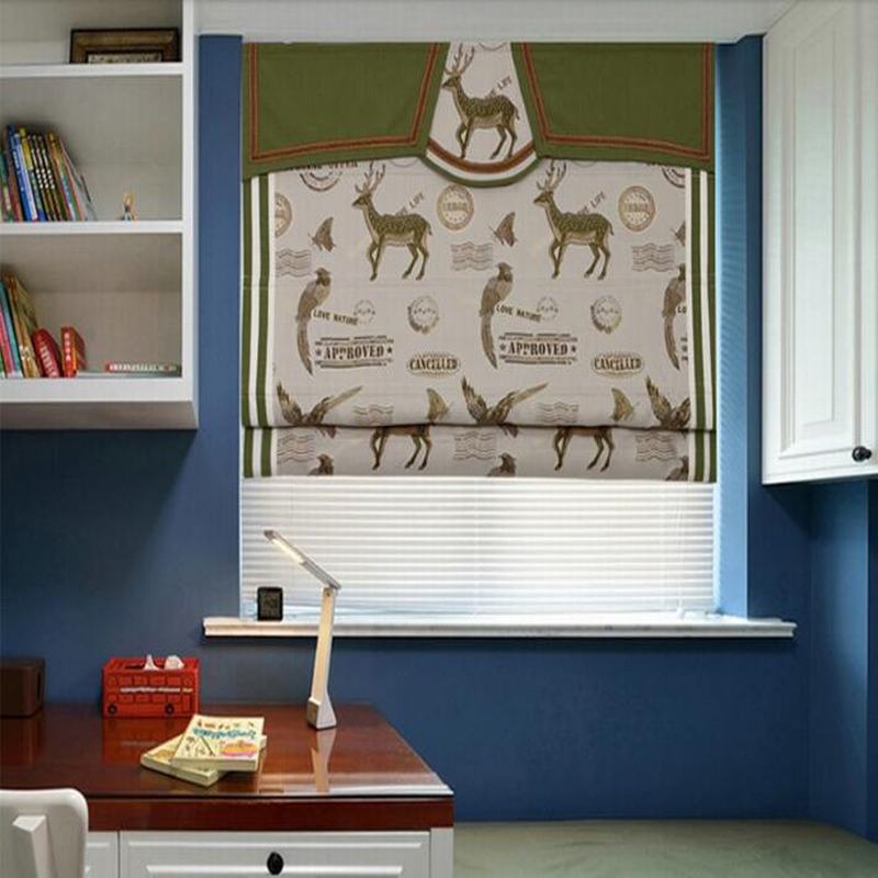 Print Polyester Cotton Roman Shade In Green