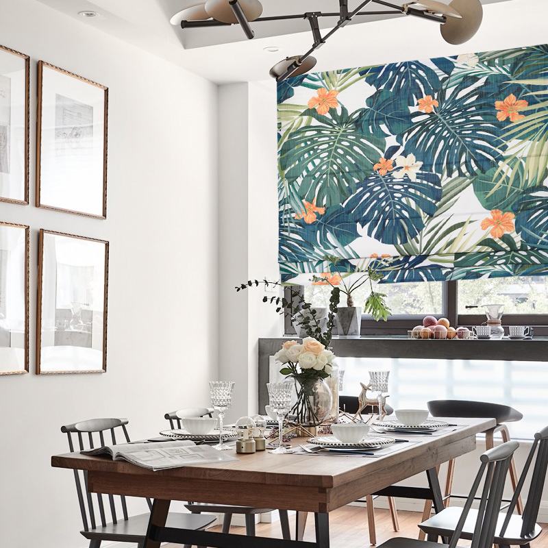 Print Polyester Cotton Roman Shade In Navy