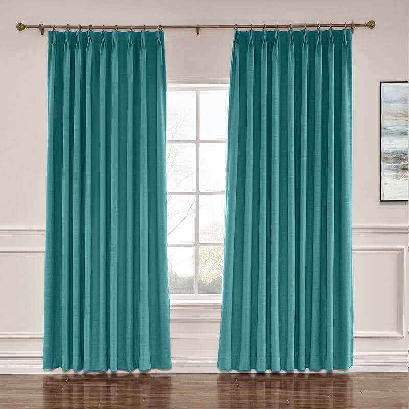 CUSTOM Liz Everglade Teal Polyester Linen Window Curtain Drapery with Lined