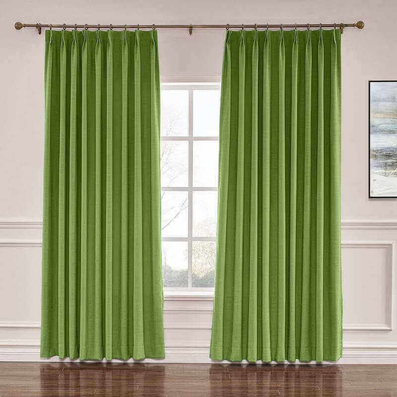 CUSTOM Liz Green Polyester Linen Window Curtain Drapery with Lined