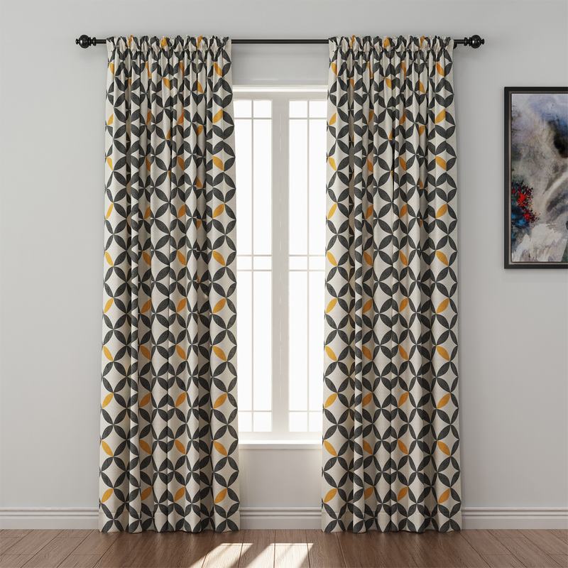 Geometric Print Polyester Linen Curtain Drapery SABRINA