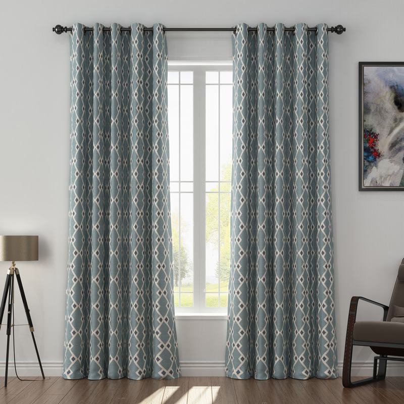 Geometric Print Polyester Linen Curtain Drapery with Privacy Blackout Thermal Lining COLE