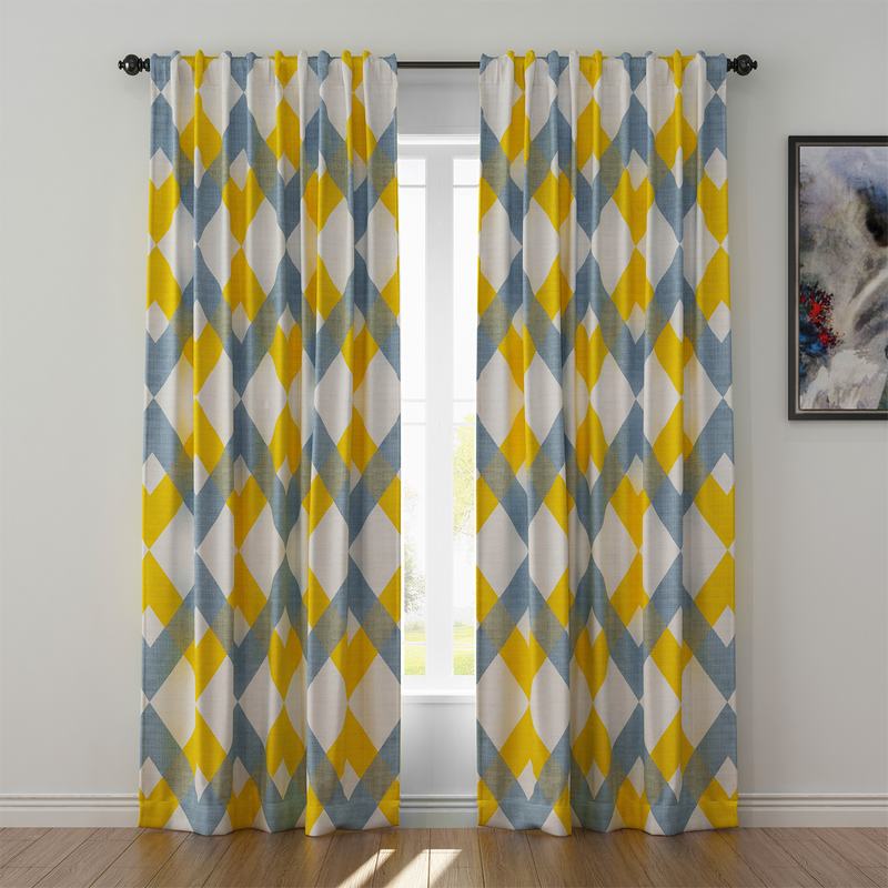 Geometric Print Polyester Linen Curtain Drapery FOX