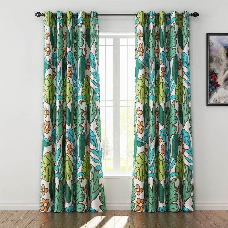 Nature Print Polyester Linen Curtain Drapery WACHUA