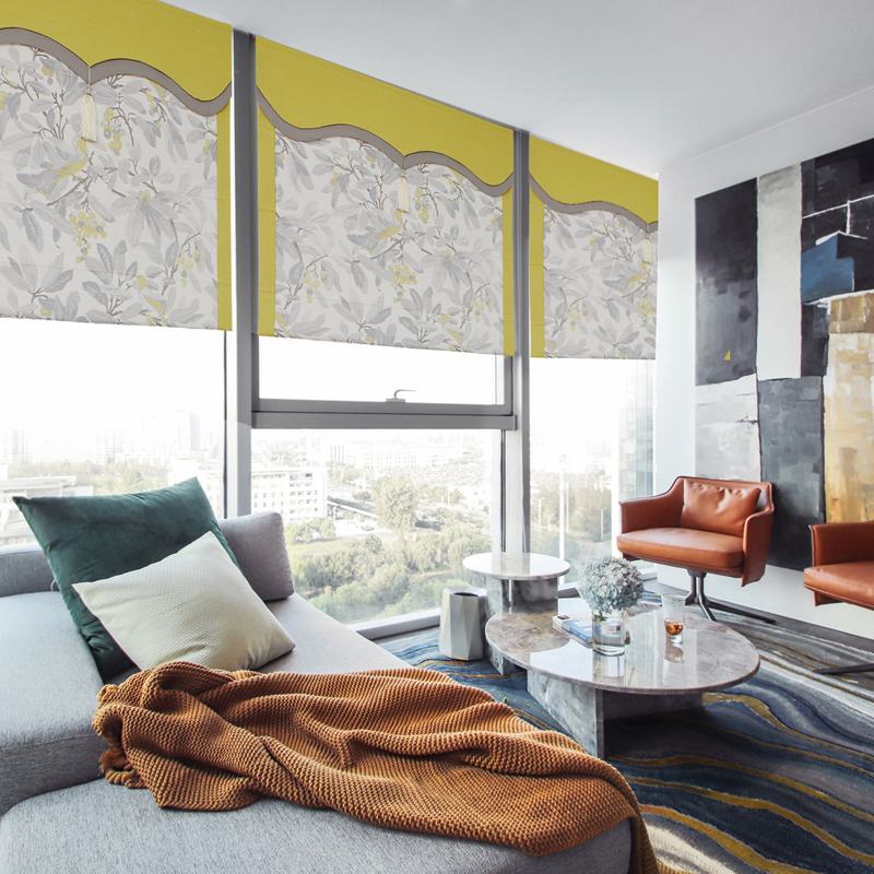 Print Polyester Roman Shade In Yellow