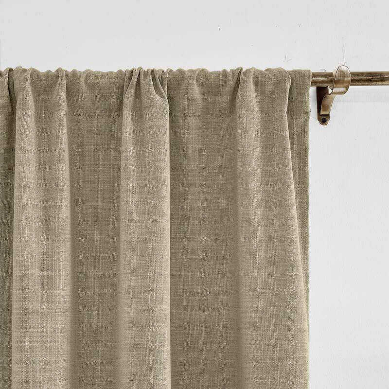 CUSTOM Liz Grey Beige Polyester Linen Window Curtain Drapery with Lined
