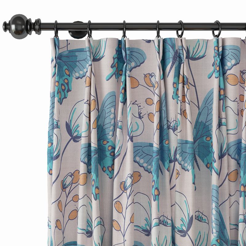 Nature Print Polyester Linen Curtain Drapery with Privacy Blackout Thermal Lining ALICE