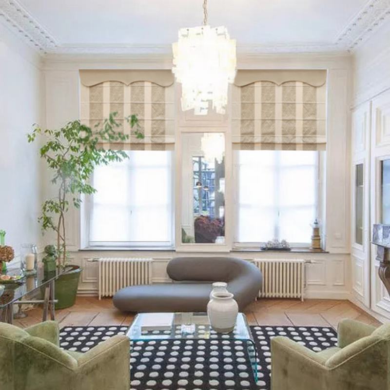 Stripe Cotton Linen Roman Shade In Beige