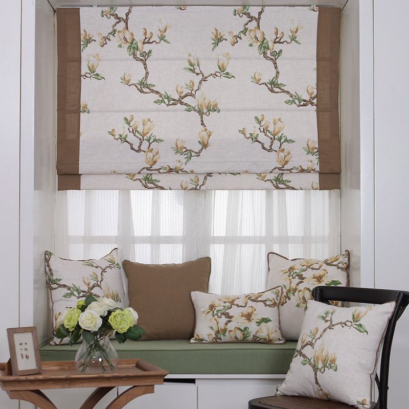 Print Cotton Linen Roman Shade In Brown