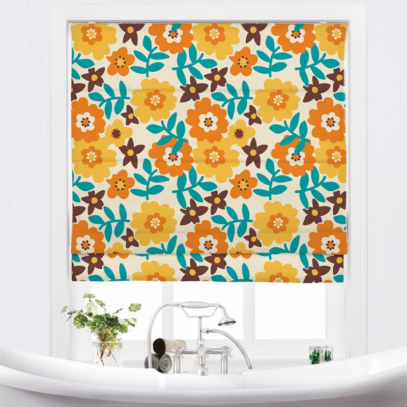 BECKY Floral Print Polyester Linen Roman Shade
