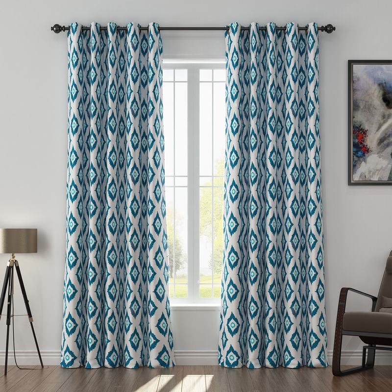 Abstract Print Polyester Linen Curtain Drapery with Privacy Blackout Thermal Lining BRENDA