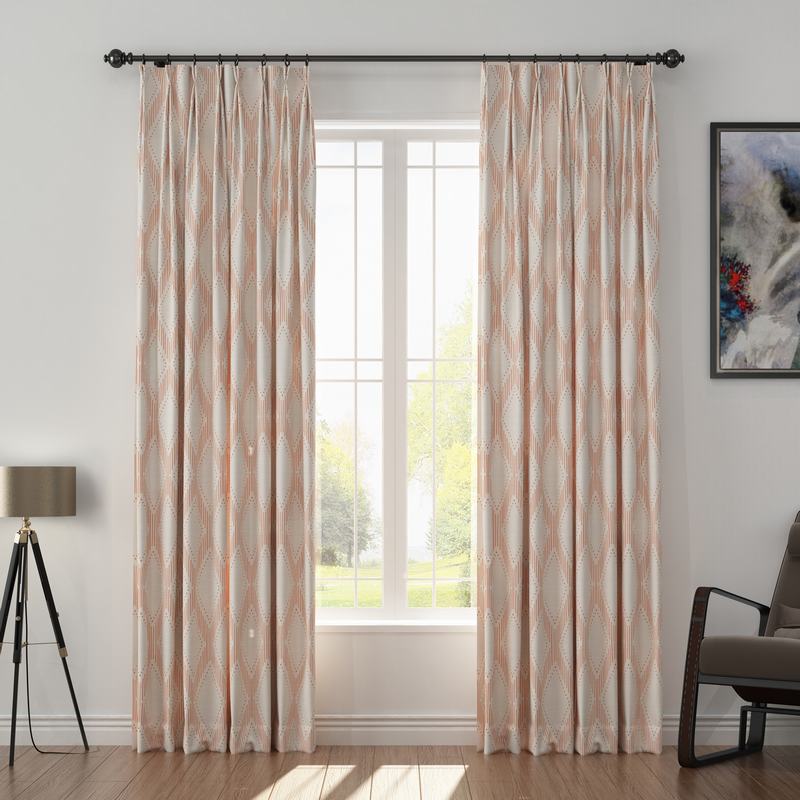 Geometric Print Polyester Linen Curtain Drapery with Privacy Blackout Thermal Lining CAROL