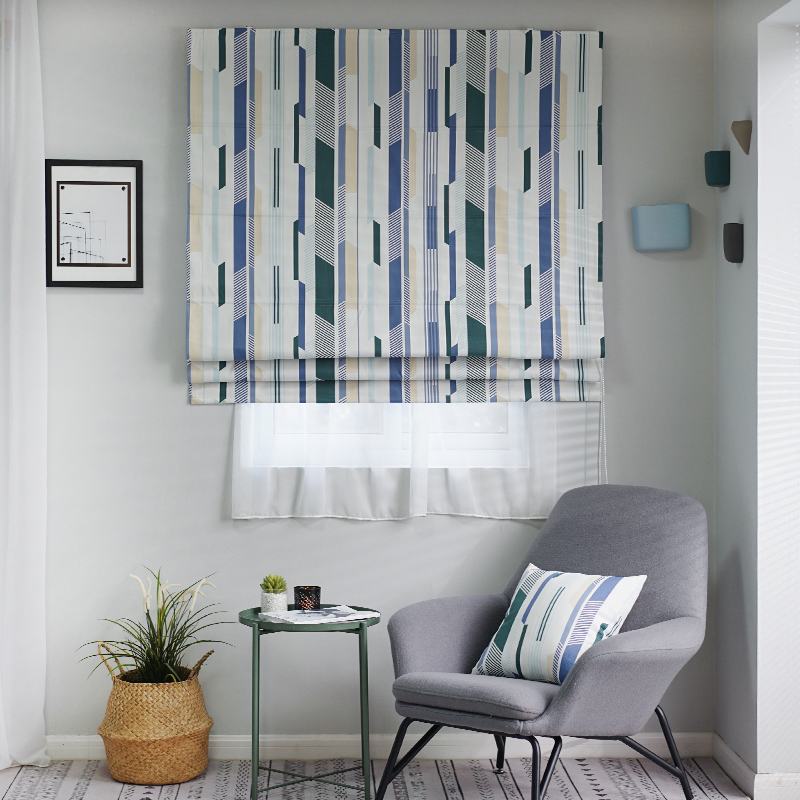 Print Polyester Cotton Roman Shade In Green