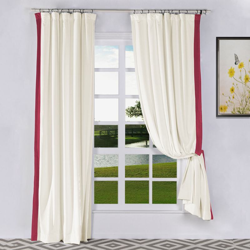 FELIX Velvet Curtain Drapery with Color Border Custom Sold Per Pair