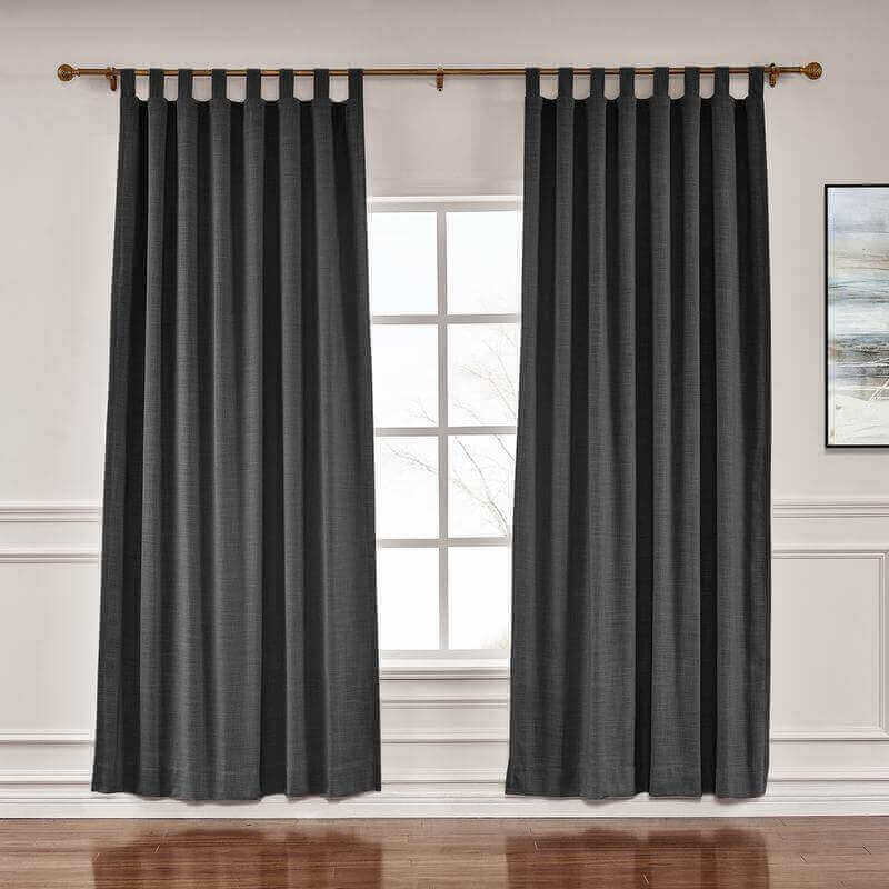 CUSTOM Liz Black Polyester Linen Window Curtain Drapery with Lined