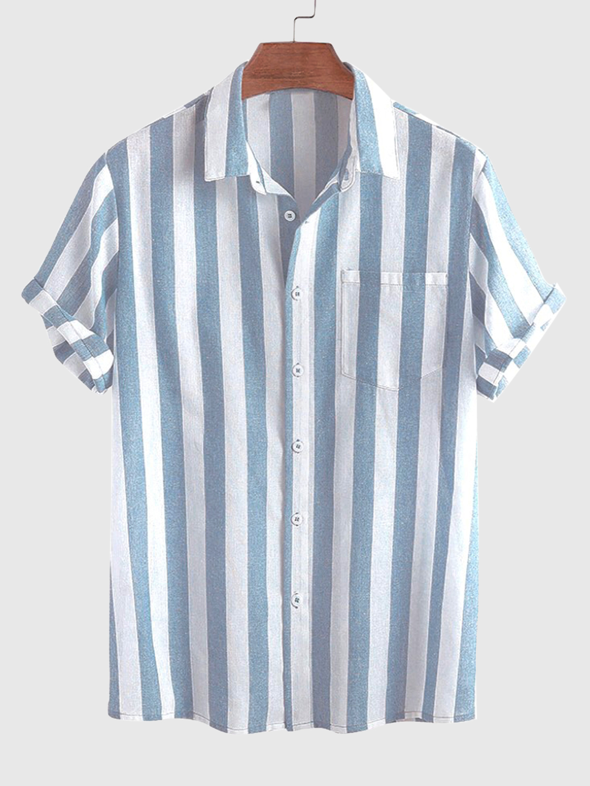 Mens Classic Casual Striped Lapel Shirt