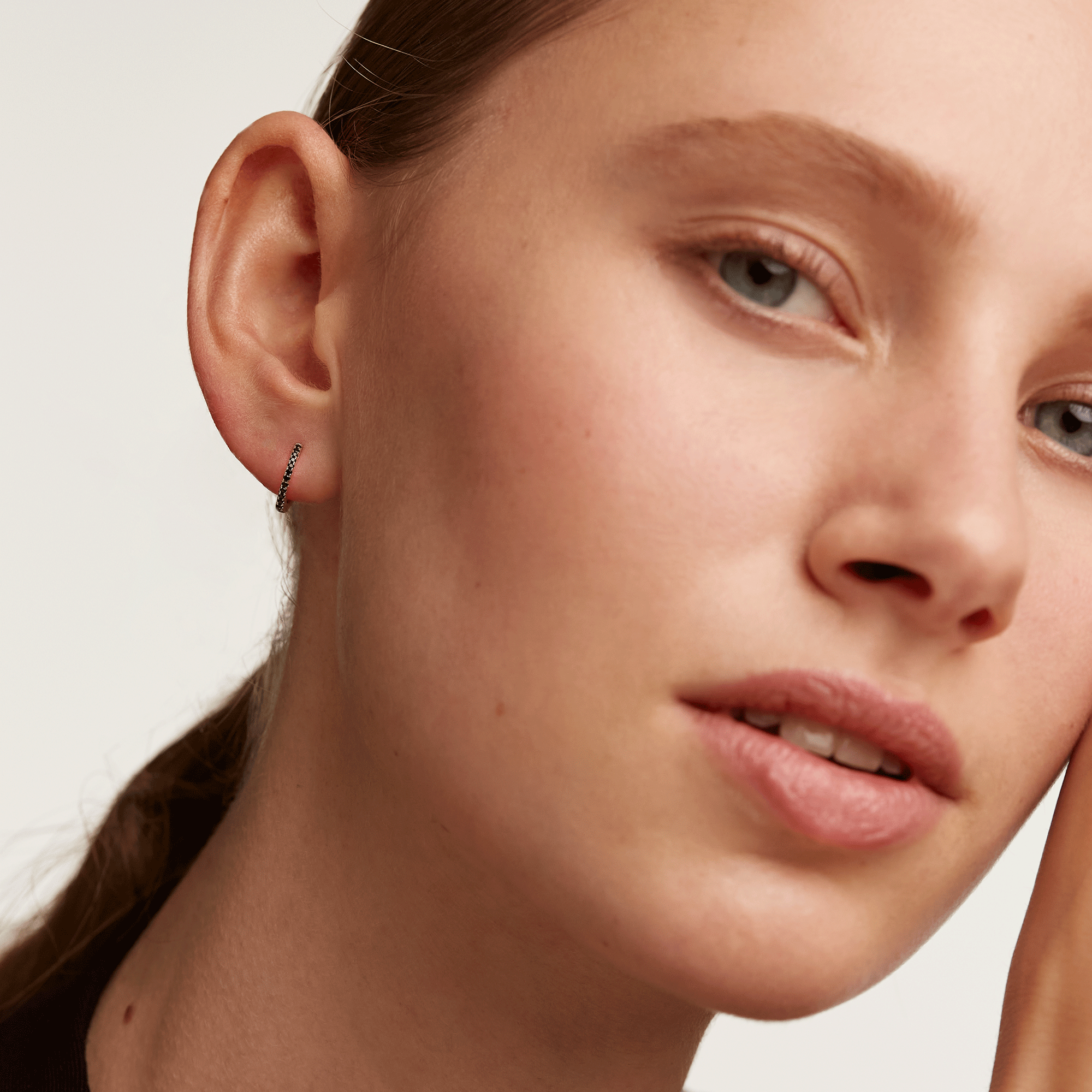 Black Mini Hoops Silver