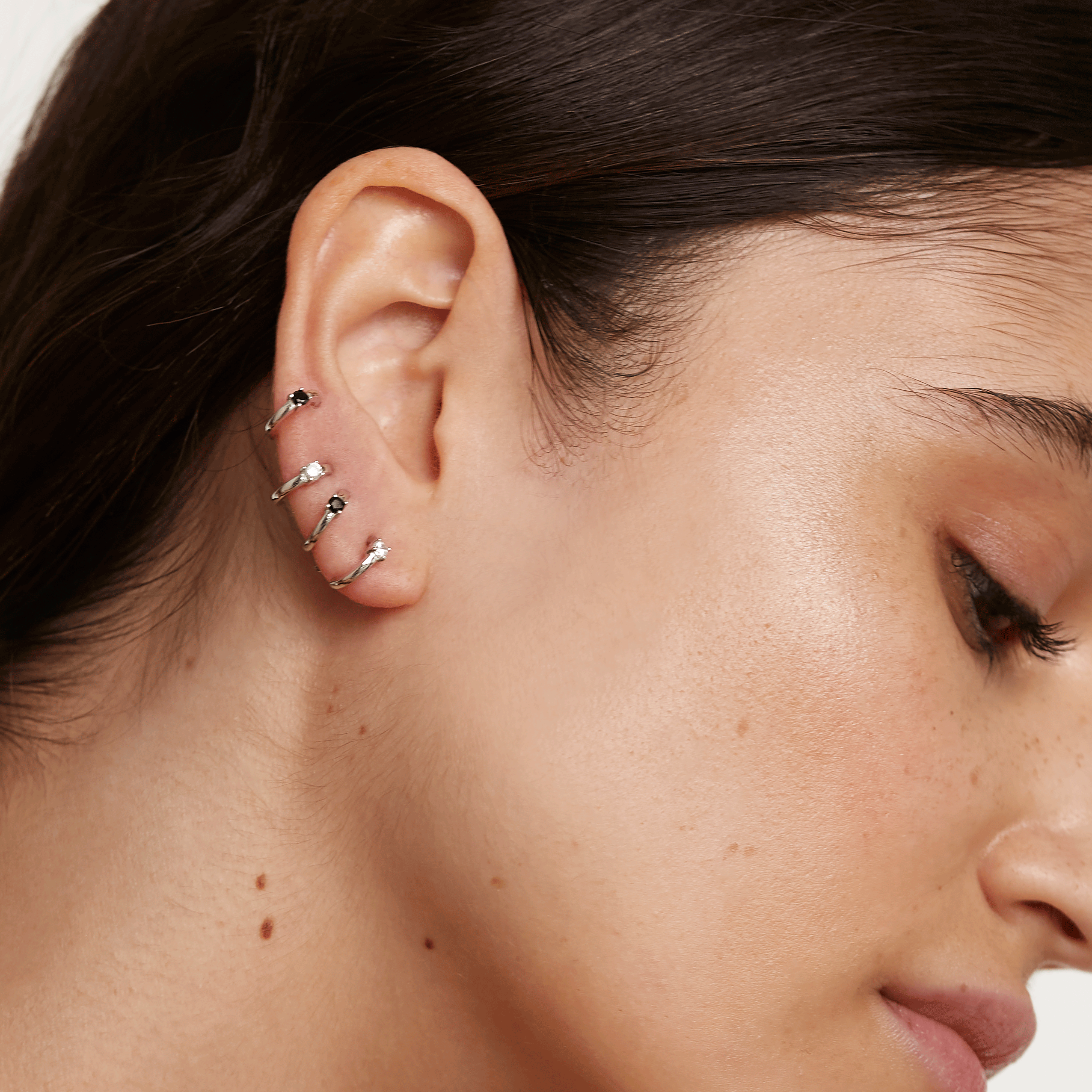 White&Black Solitary Silver Earrings Bundle