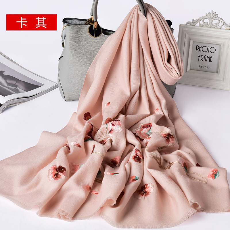 Bright Red Wool Scarf Women's Winter All-Matching Warm Cashmere Scarf Autumn Trendy Mother's Outer Shawl Dual-Use-Alibaba