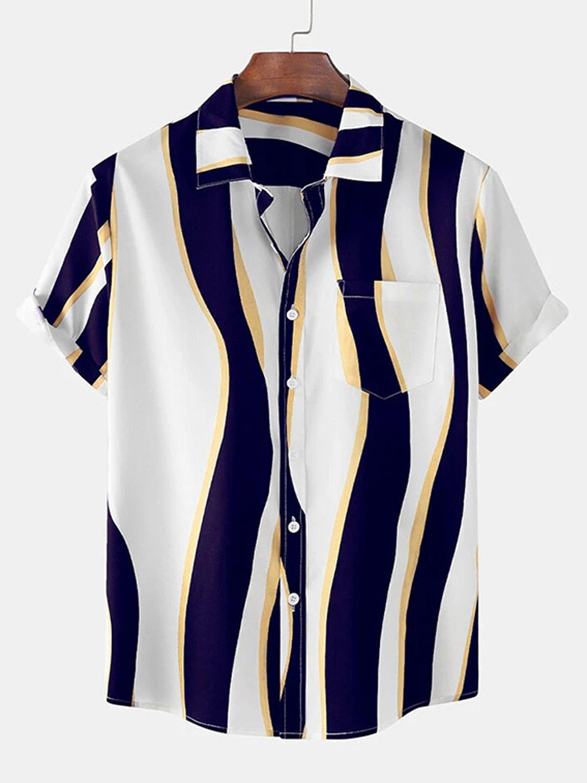Mens Creative Wave Stripe Lapel Shirt