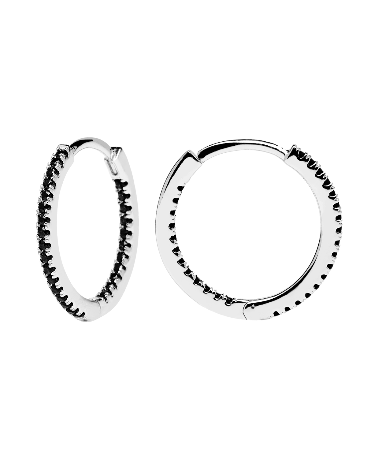 Black Medium Hoops Silver