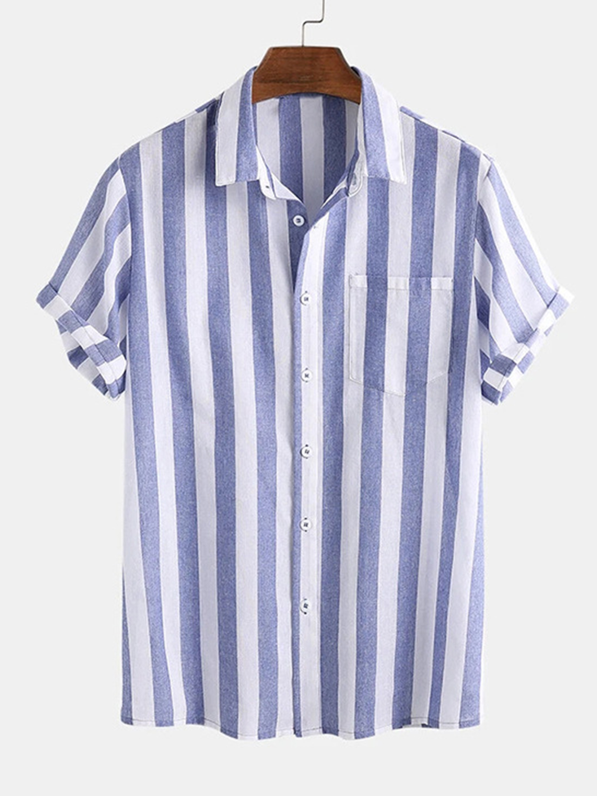 Mens Classic Casual Striped Lapel Shirt