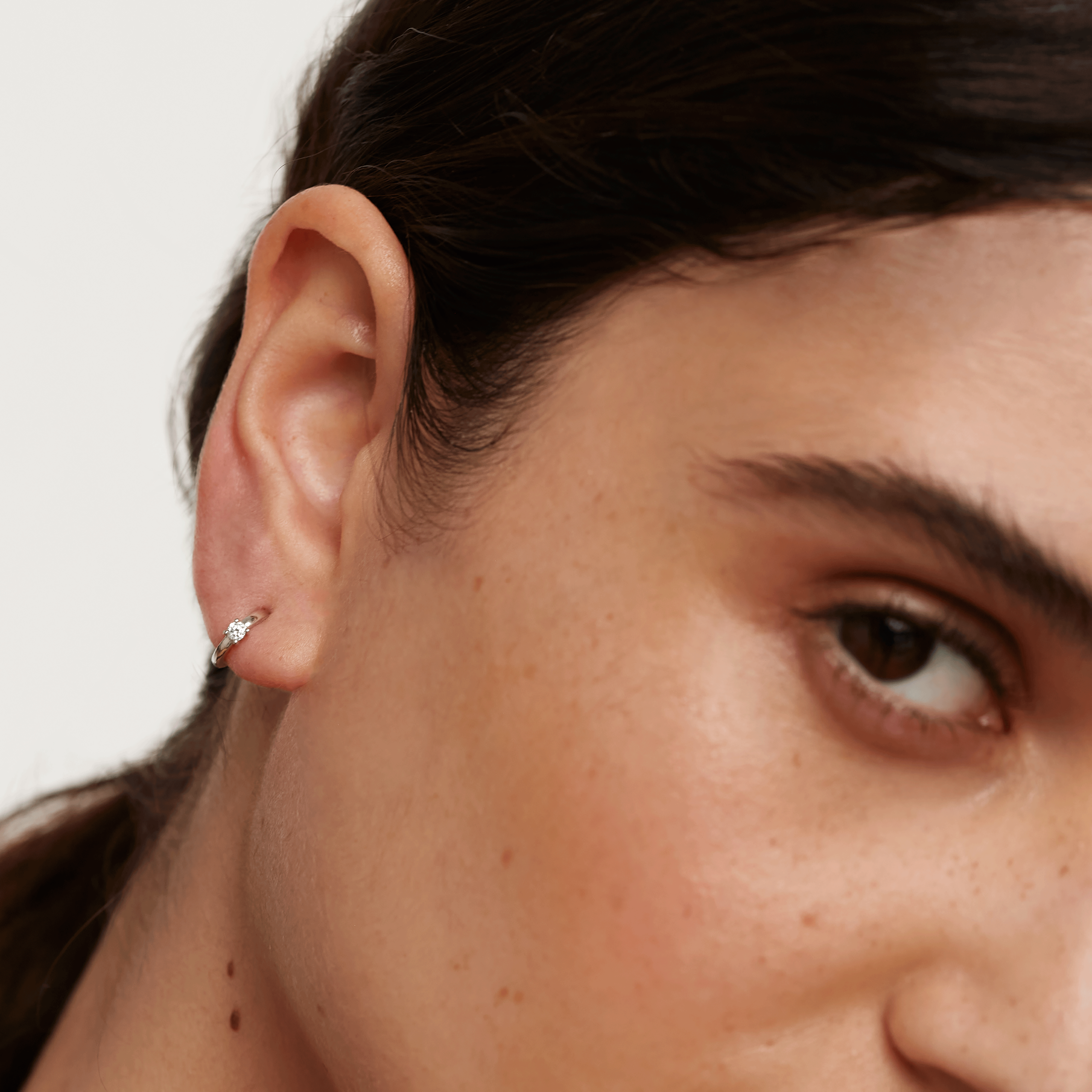 White Solitary Earrings Silver