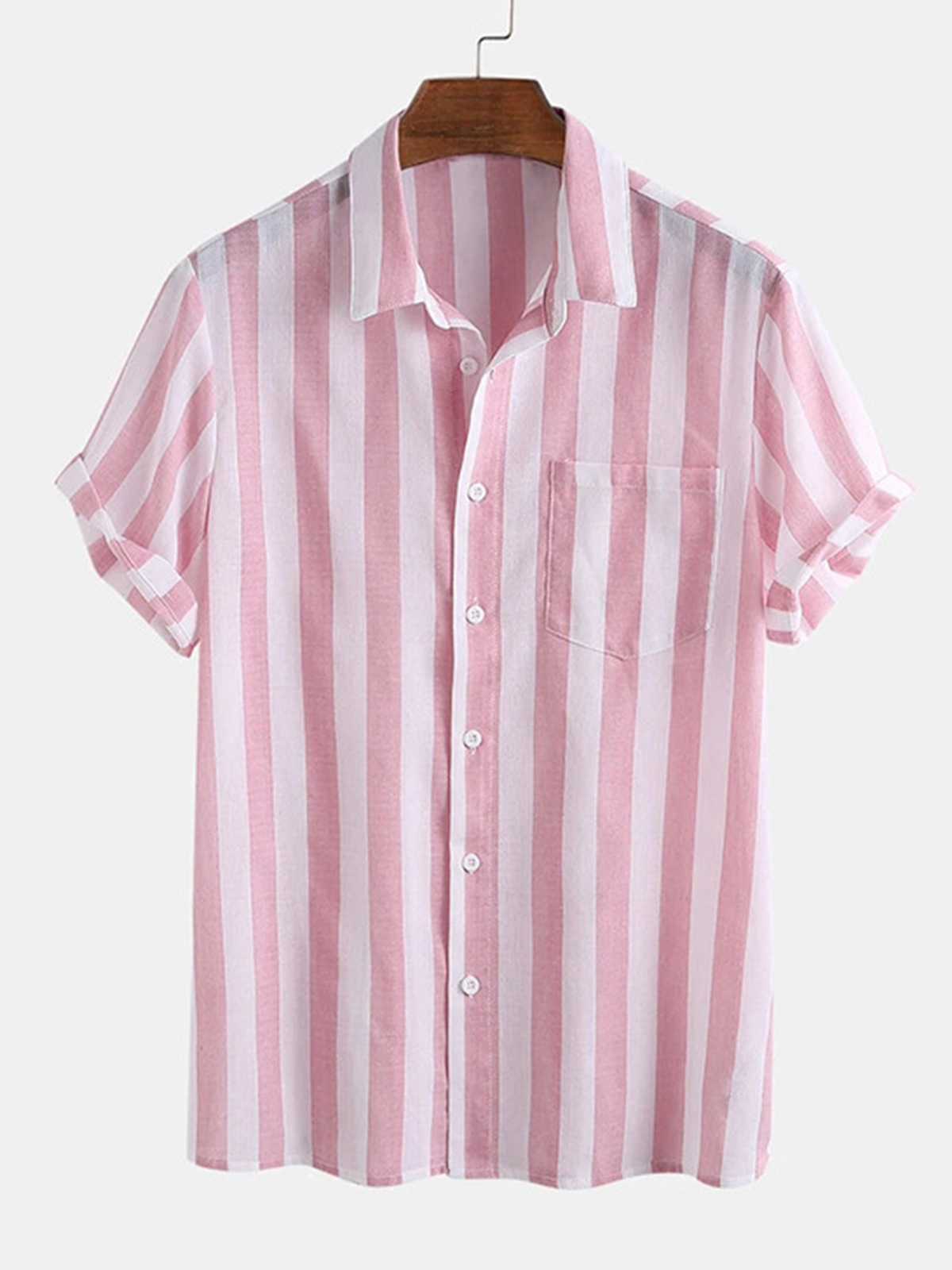 Mens Classic Casual Striped Lapel Shirt