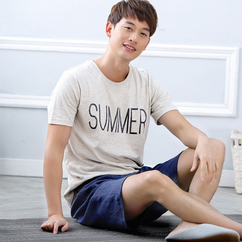 2017 New Summer Sleepwear Women Pajama Couple Knitted Cotton Suit Nightwear Causal Lounge AP394 Free Shipping