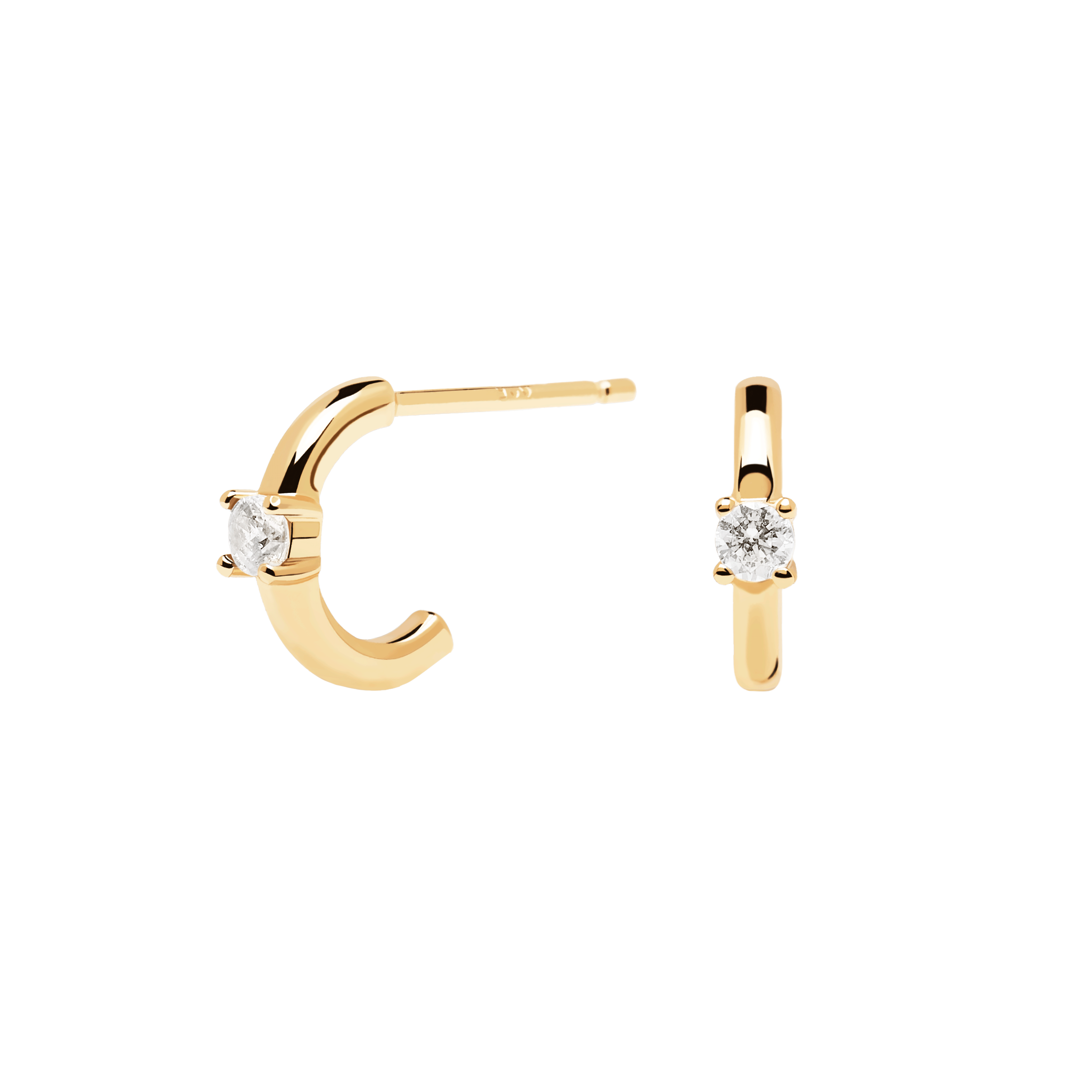 White Solitary Earrings Gold