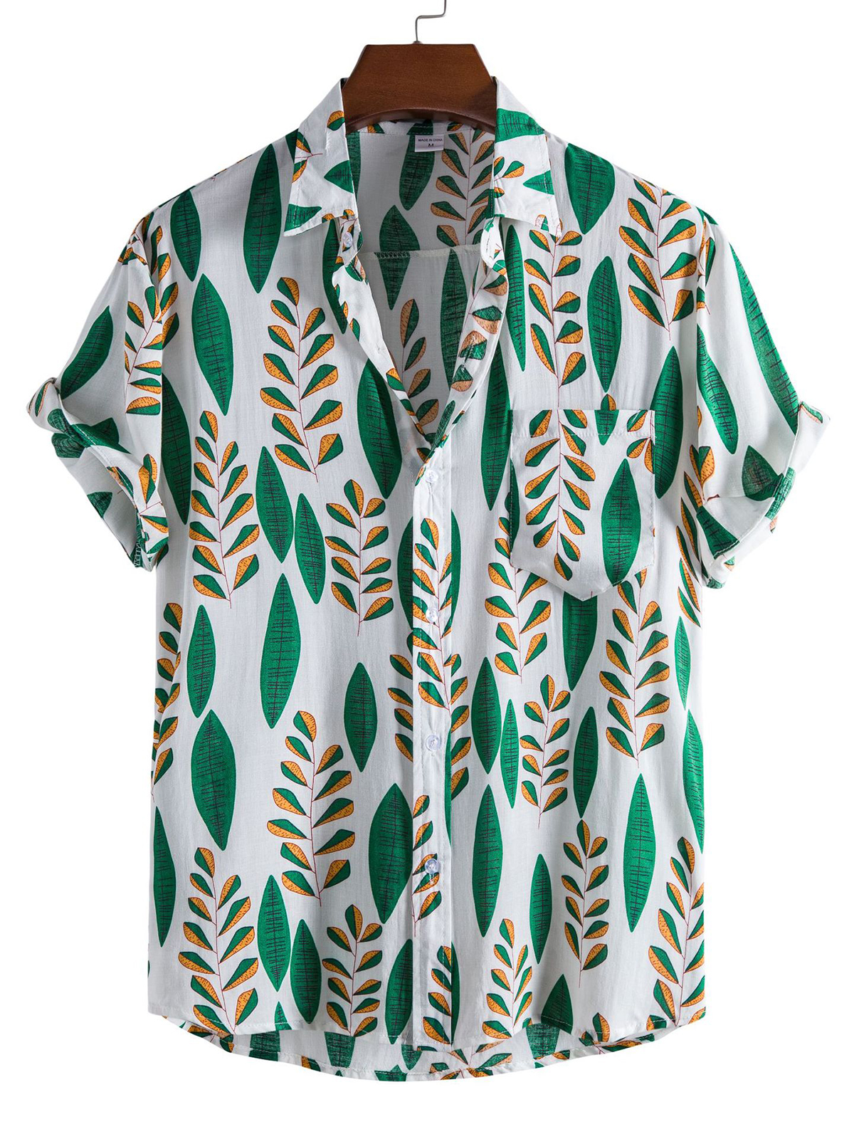 Men's casual leaves printed short-sleeved shirt