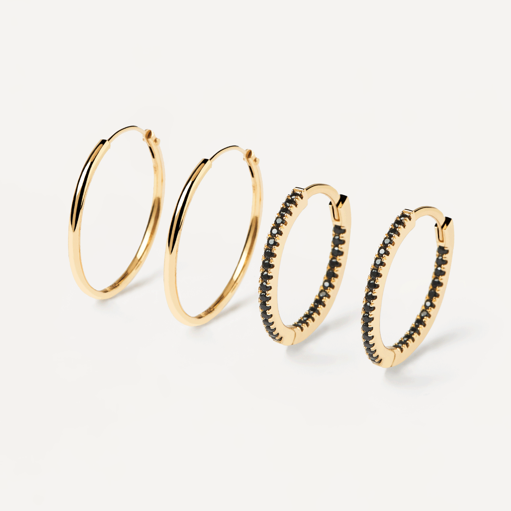 Black Medium Gold Hoops Bundle