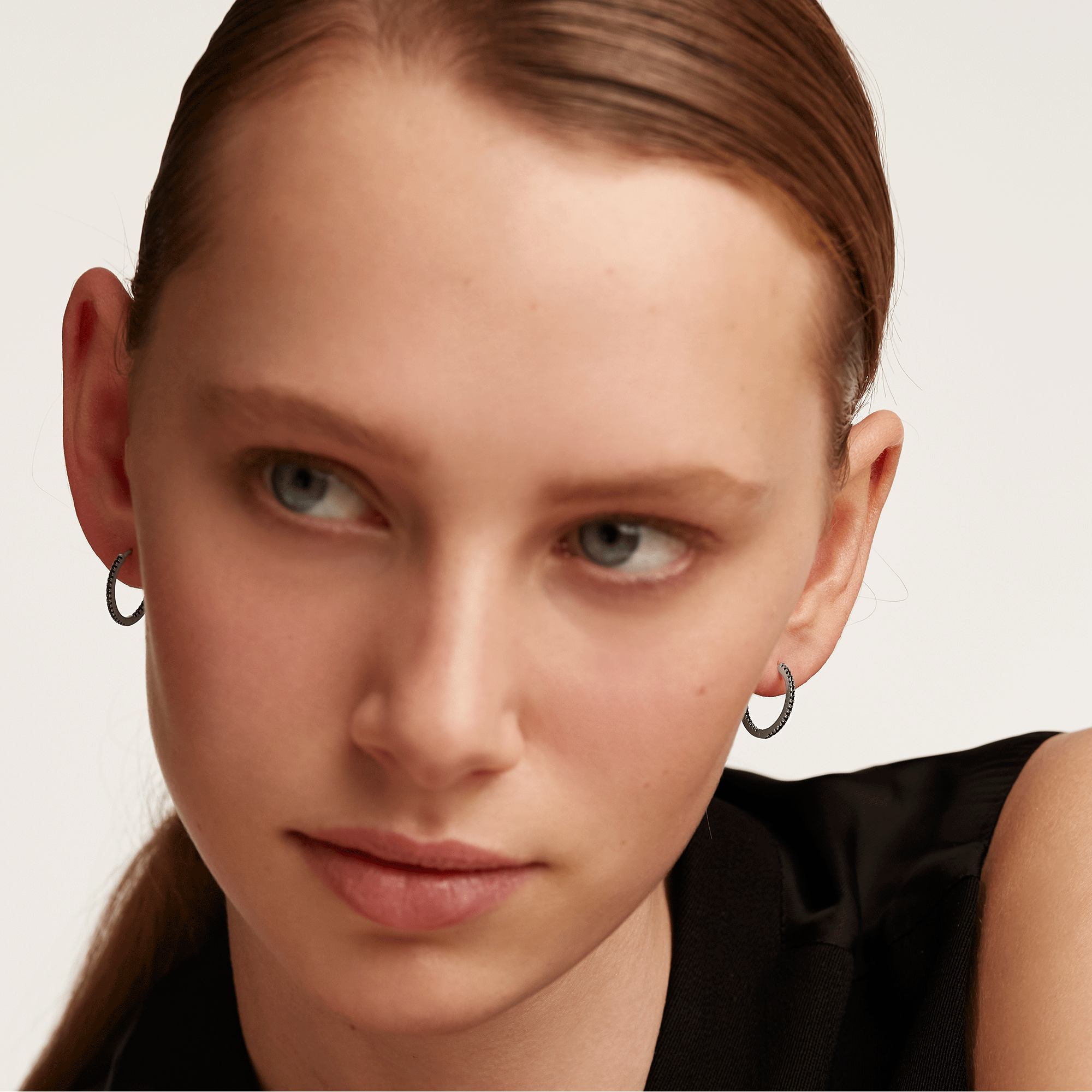 Black Medium Hoops Silver