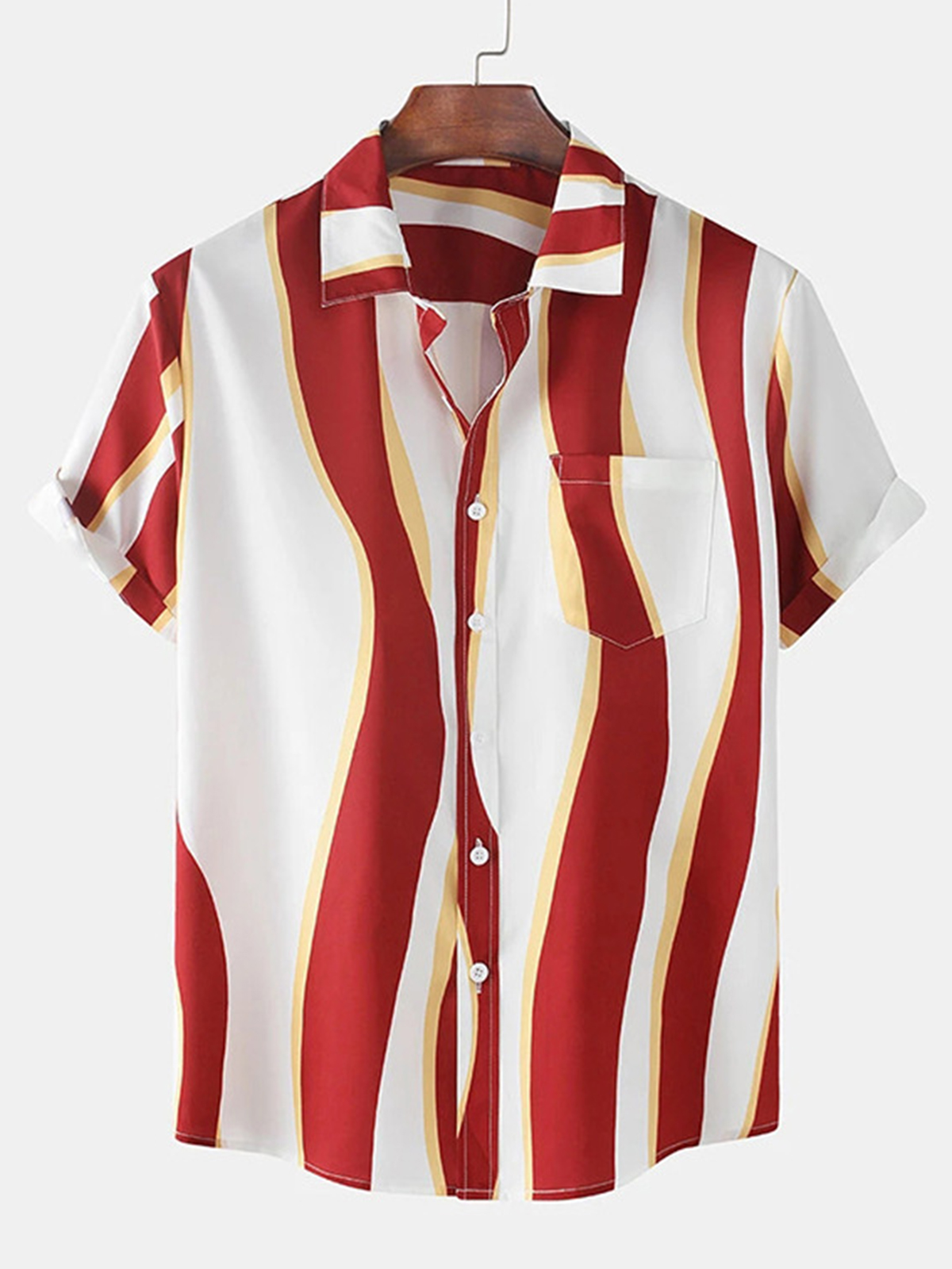 Mens Creative Wave Stripe Lapel Shirt