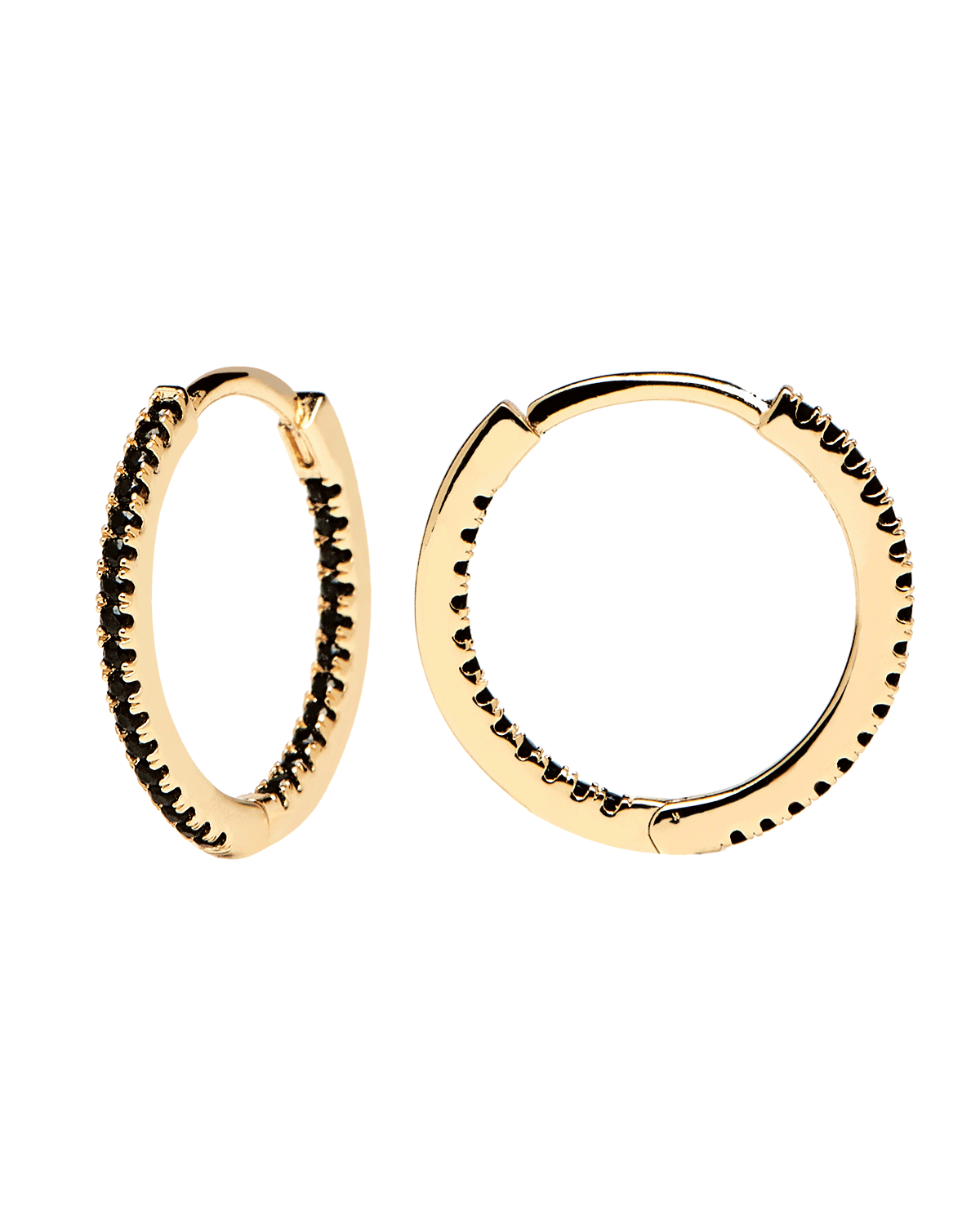 Black Medium Hoops Gold