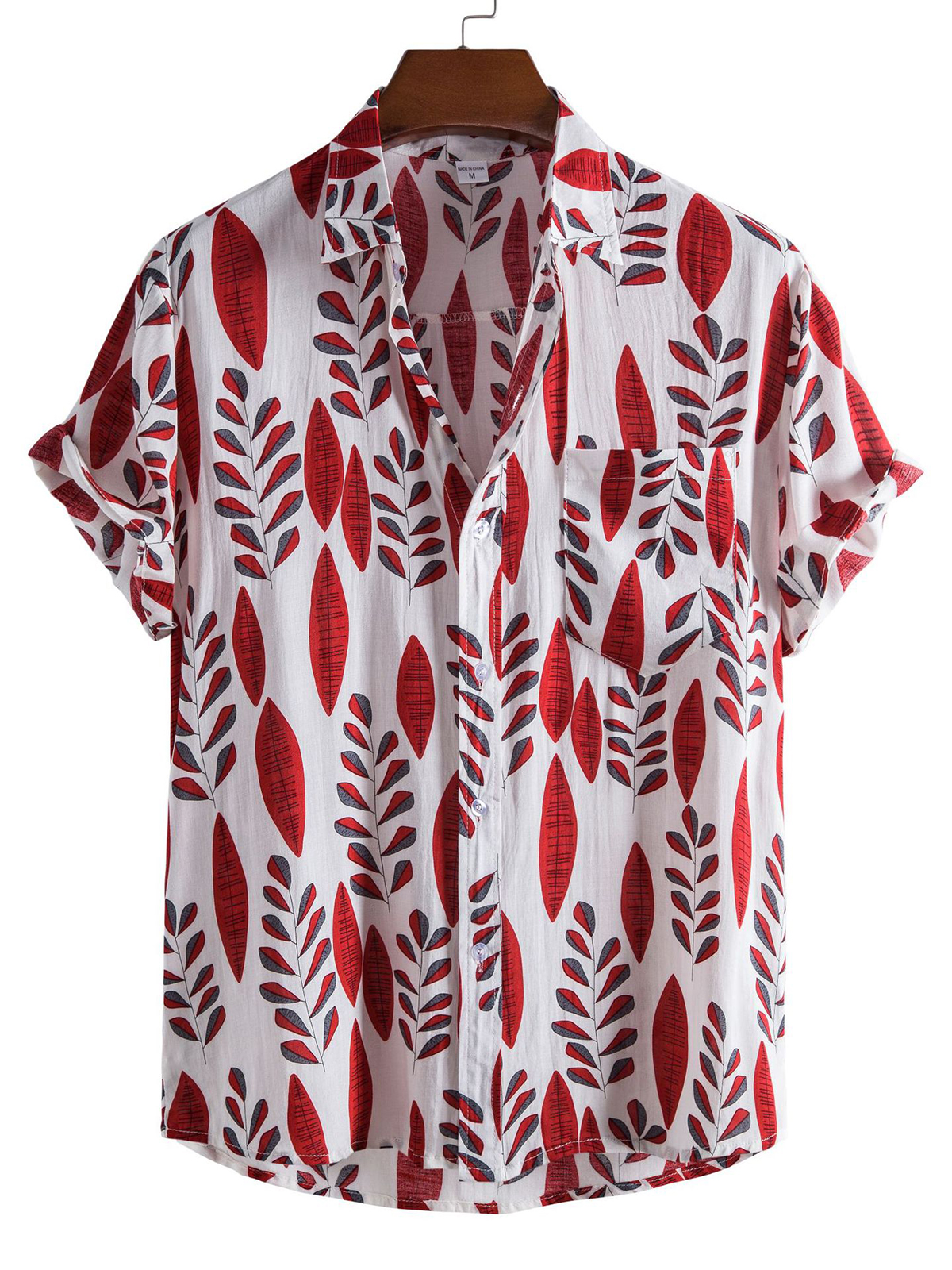 Men's casual leaves printed short-sleeved shirt