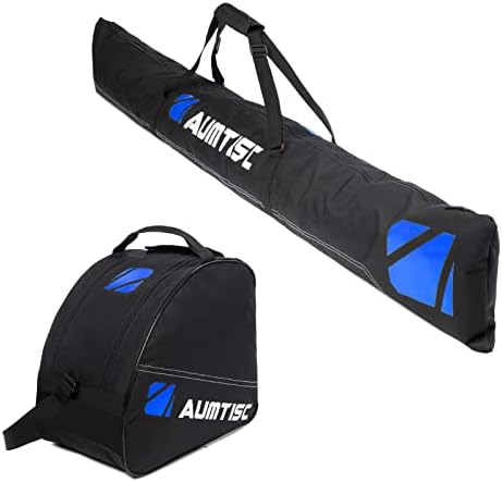 AUMTISC Ski Bag and Ski Boots Bag Combo - Extra Padded | Padded | Unpadded, Ski Bags Adjustable Length for Skis Up to 200 cm and Boots Up to Size 13