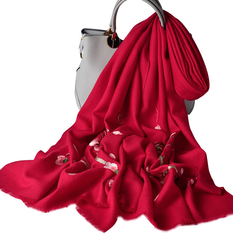 Bright Red Wool Scarf Women's Winter All-Matching Warm Cashmere Scarf Autumn Trendy Mother's Outer Shawl Dual-Use-Alibaba