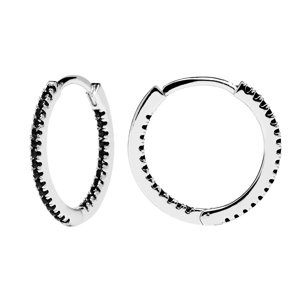 Black Medium Hoops Silver