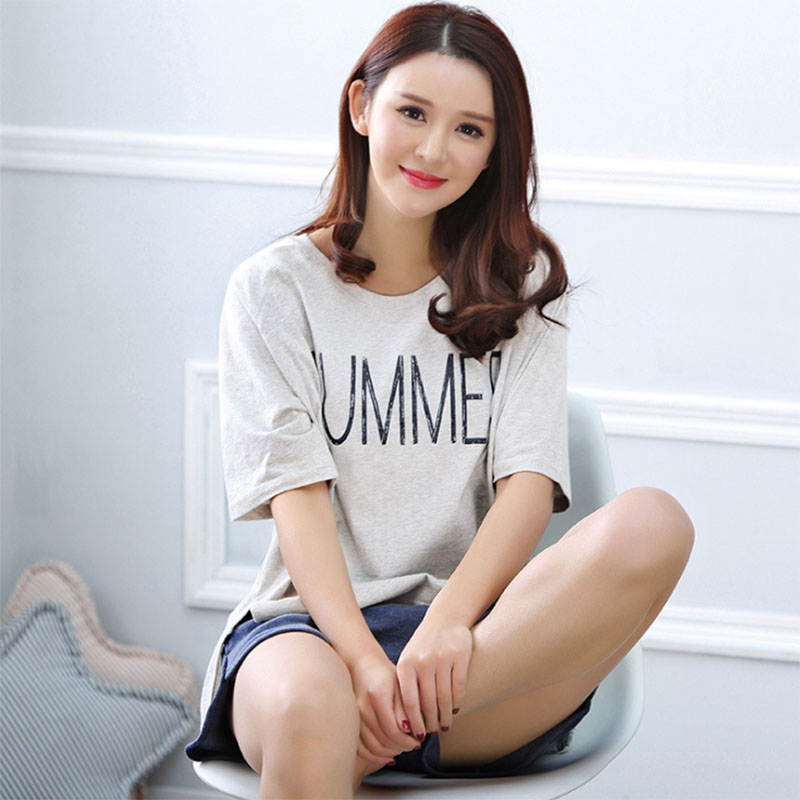 2017 New Summer Sleepwear Women Pajama Couple Knitted Cotton Suit Nightwear Causal Lounge AP394 Free Shipping