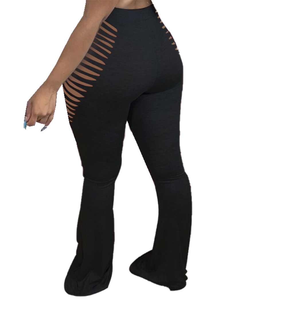 Bell Bottom High Waist Ripped Trousers