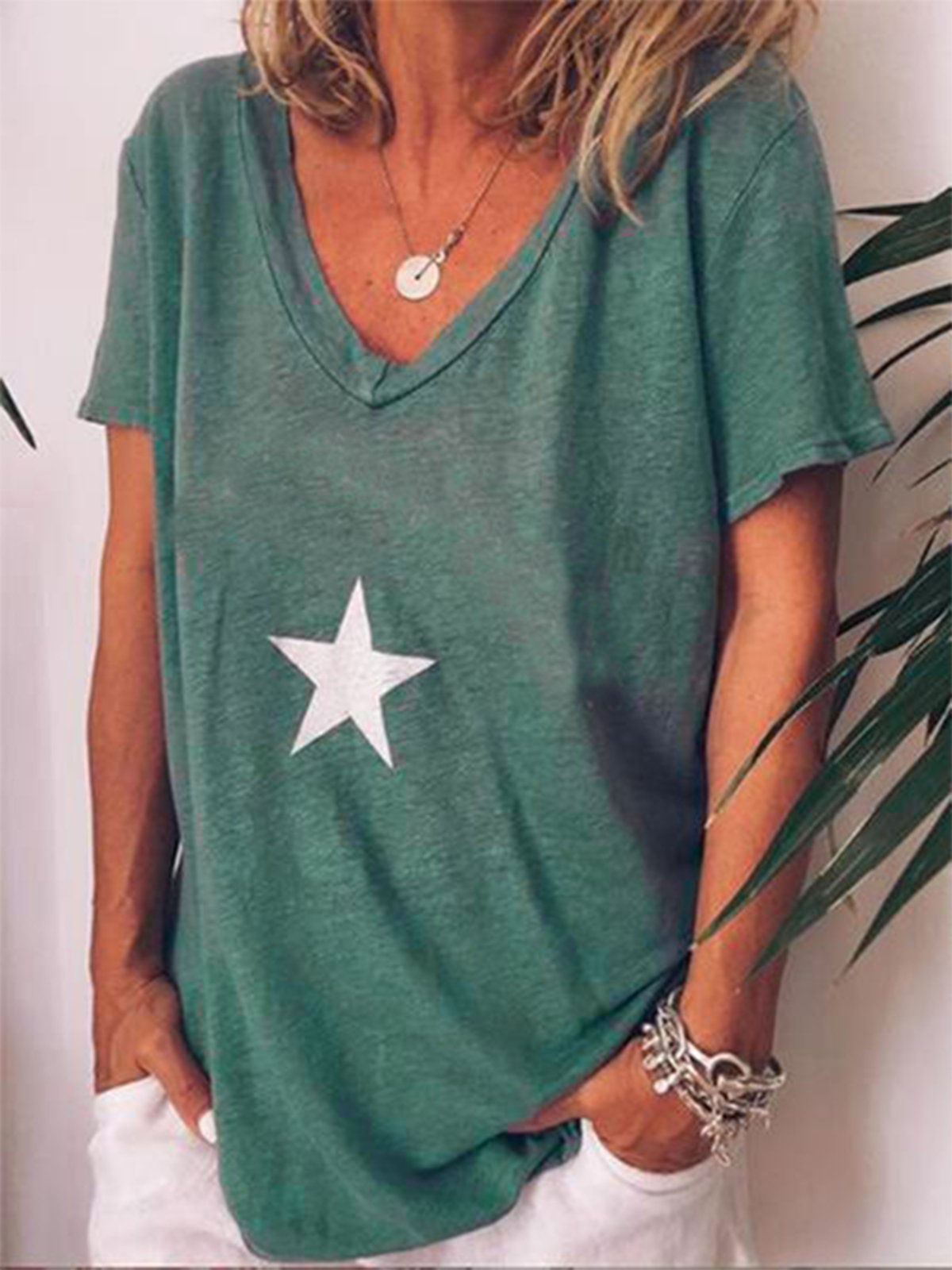 Casual V Neck Printed Short Sleeve Shirts