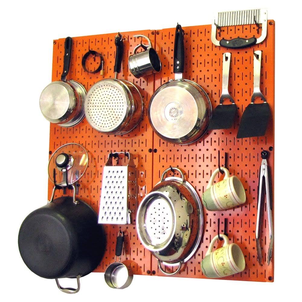 Wall Control Kitchen Pegboard Organizer Pots and Pans Pegboard Pack Storage and Organization Kit with Orange Pegboard and Black