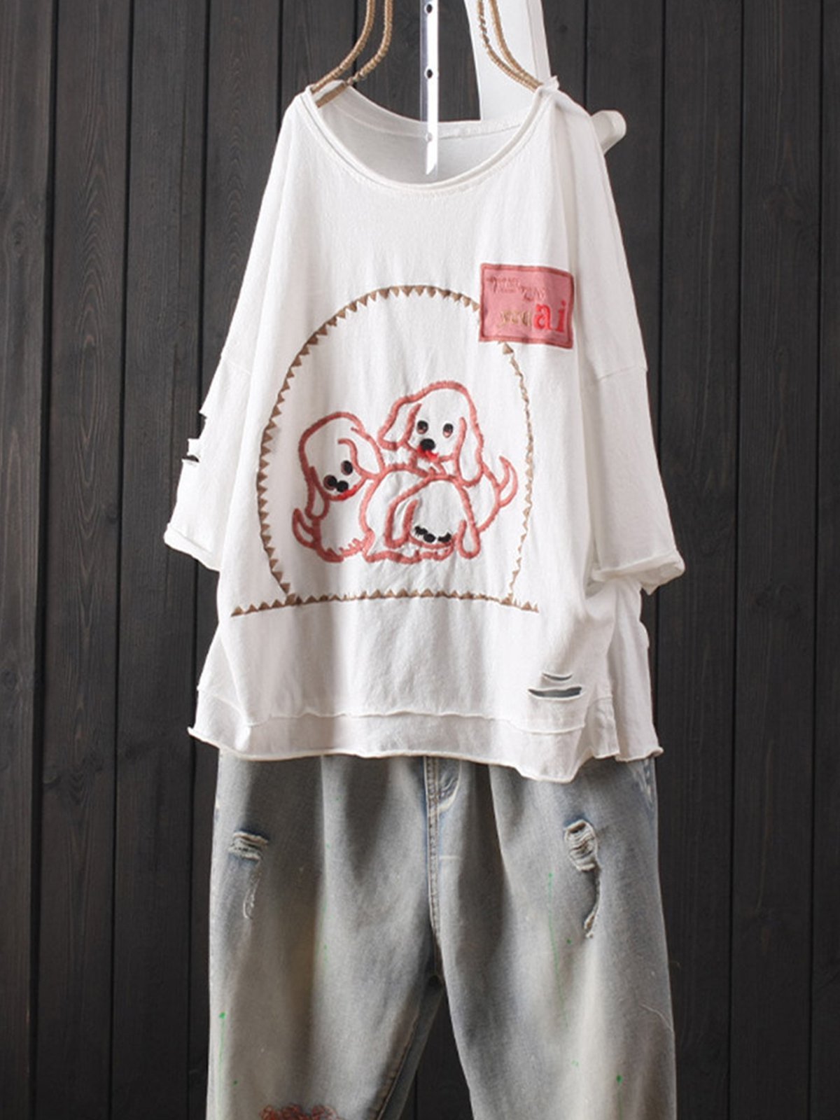 Casual 3/4 Sleeve Round Neck Plus Size Tops