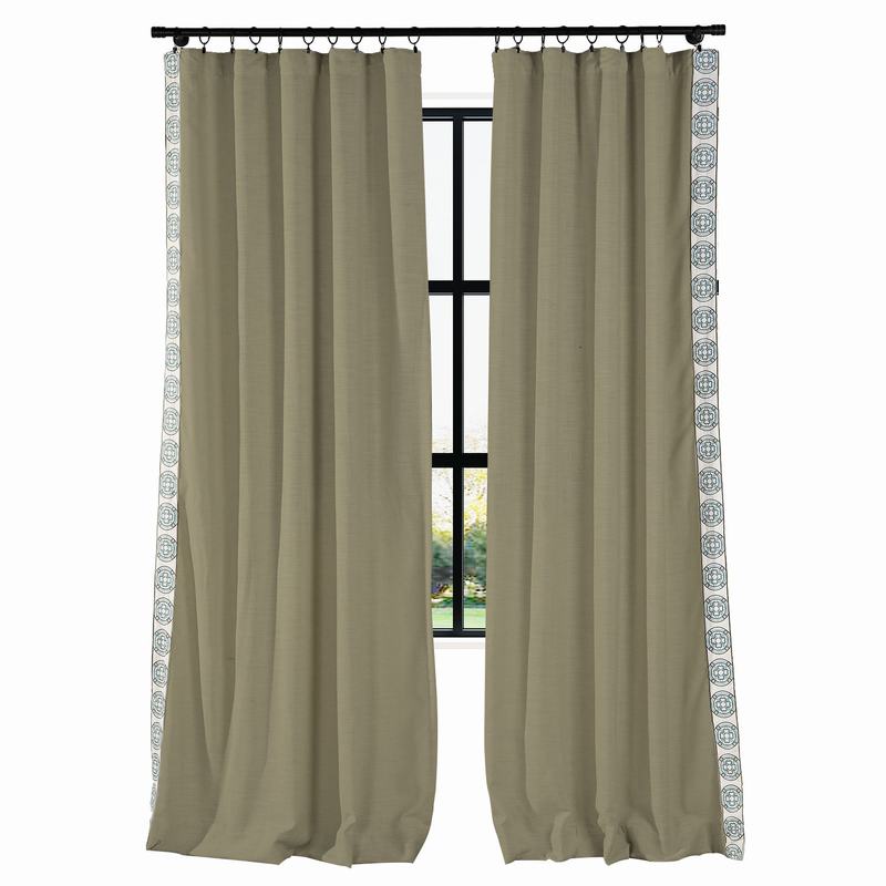 AMARA Polyester Linen Curtain Drapery With Decorative Trim Custom Sold Per Pair