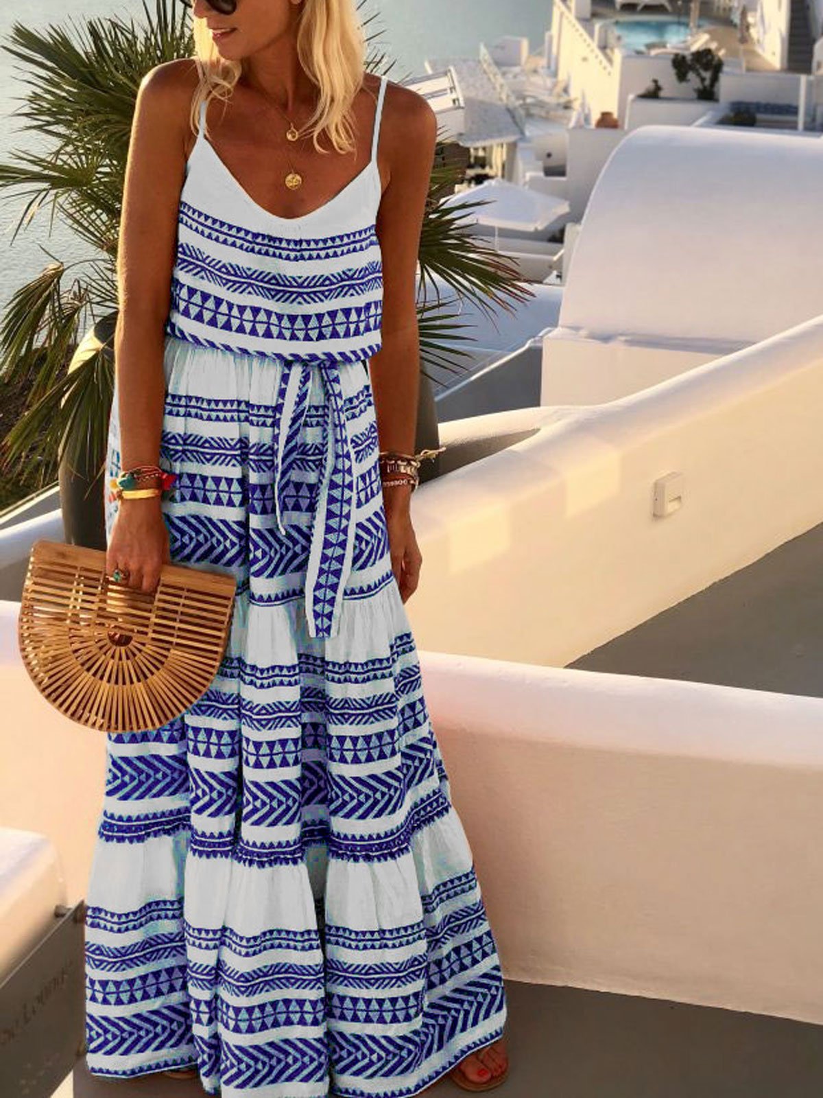 Sleeveless Stripe Maxi Holiday Dresses
